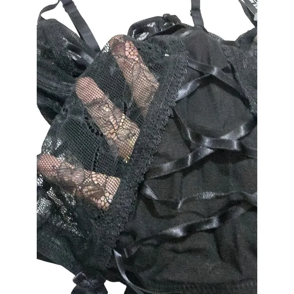 NWT Adore Me Women's Lingerie Lace Mesh Bustier Black Size‎ 32D Valentines Day